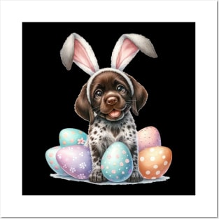 Puppy German Shorthaired Pointer Bunny Ears Happy Easter Day Posters and Art